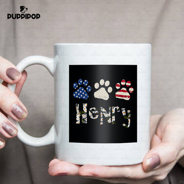 Custom Dog Mug - Personalized Three Dog Paws Gift For Dad - White Mug